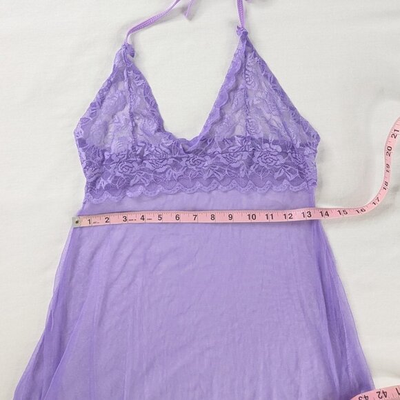 VTG Purple Sheer Halter Neck Lace Trim Babydoll Slip Dress - Picture 6 of 8
